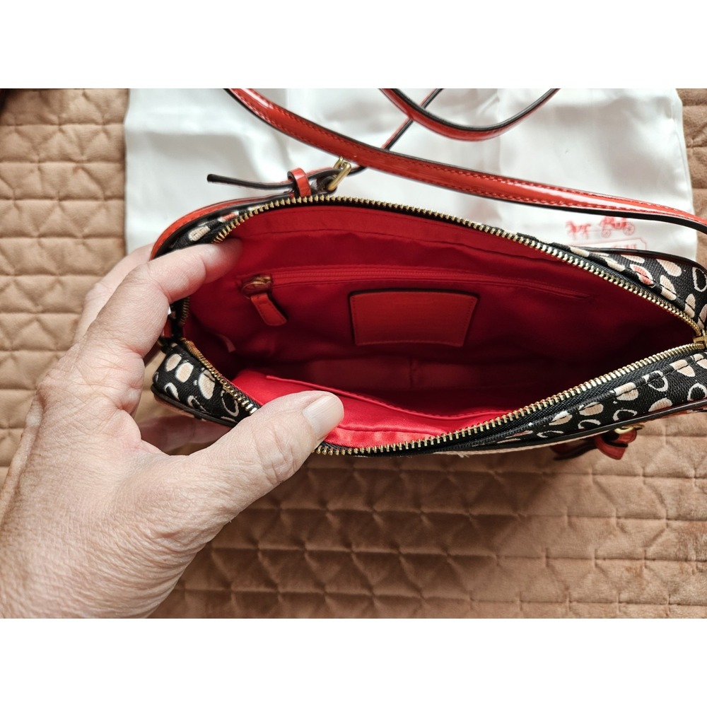 NWT Coach 25121 Poppy Floral Flower Print Scarf Crossbody w/Dust Bag, Red/Blk - Picture 11 of 13